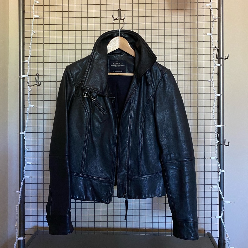 Stunning All Saints Belvedere black leather jacket.